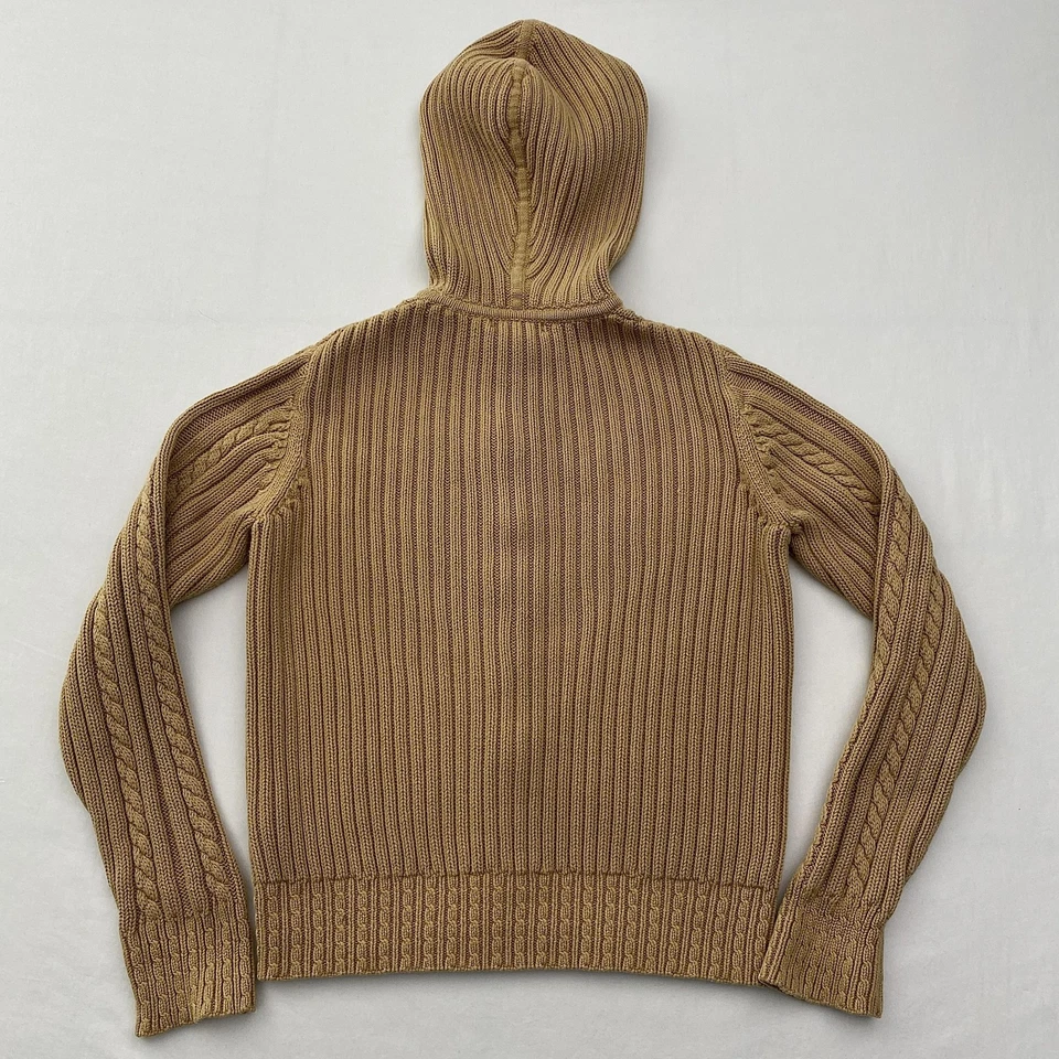 Suéter Lands' End Niñas Grande 14 Bronceado Con Capucha Cremallera Completa Cable Tejido Algodón Acanalado Foto 3 de 4