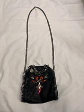 STELLA MCCARTNEY Black Mini Falabella Bag with Gunmetal Chain and Beads