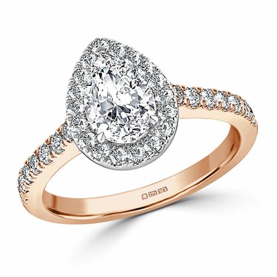 1.60 Ct Pear Cut Lab Created Diamond Wedding Ring 14K Solid Rose Gold B
