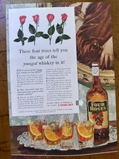 Vintage 1940s Four Roses Whiskey Print Ad