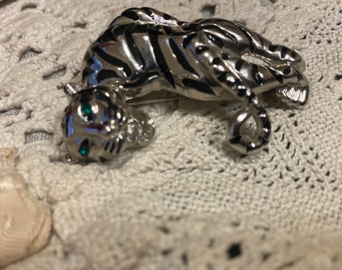 Grande Broche Panthère Argentée Effet Diamanté - Bijou 5011 - Occasion
