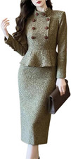 Women'S French Elegant Evening Dress Stand Collar Long Sleeve Double-Breasted Sl
