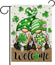 Welcome St. Patrick'S Day Gnome Garden Flag Double Sided, Green Shamrock Polka