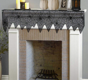 Spider Web Fireplace Mantel Scarf Black Lace Cover Halloween Decor