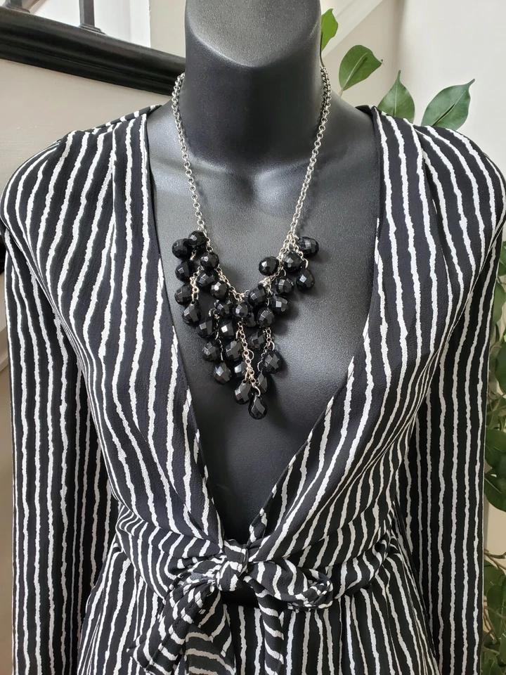 Papaya Women's Black & White Striped Polyester Ruffle Long Sleeve Romper Size M - Image 2 of 4