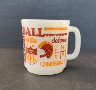 Milk Glass NFL Football Mug Cup All Over Kitschy Font & Graphics Collectible Vtg