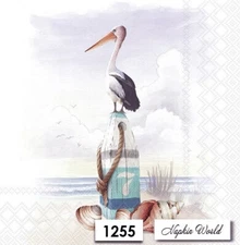 (1255) TWO Paper LUNCHEON Decoupage Art Craft Napkins - PELICAN BIRD SEA OCEAN