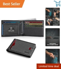 Slim RFID Blocking Wallet for Men -  Carbon Leather Minimalist Bifold