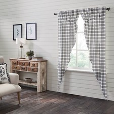 VHC Sawyer Mill Black Plaid Prairie Long Panel 84x36  Farmhouse