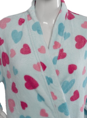 Slenderella Herz Design Bademantel Damen weich flauschig Wickel Morgenmantel Morgenmantel - Bild 5 von 30