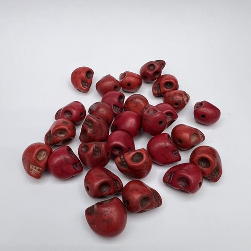 Vintage Pcs 28 Lot Skulls Small Beads Red Artificial Coral Miniatures Pierced