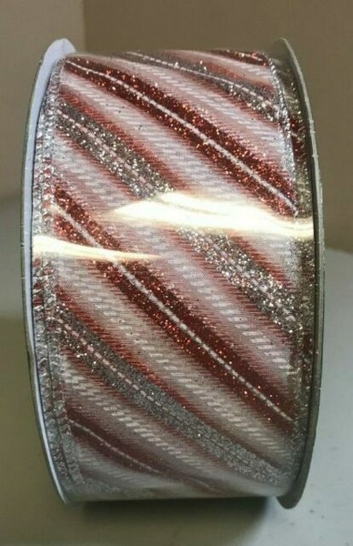 2.5&quot; X 50 Yards Kirkland Red White Silver Glitter Wire Edge Wired Ribbon for sale online | eBay