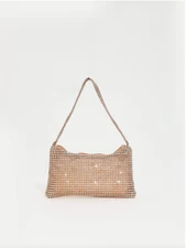 Champagne Shiny Rhinestone Embellished Plastic Clutch Bag With Zipper