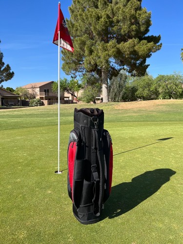 Bolsa de golf Snake Eyes 14 vías - 7 bolsillos correa acolchada carro personal - rojo negro AFILADO - Imagen 4 de 8