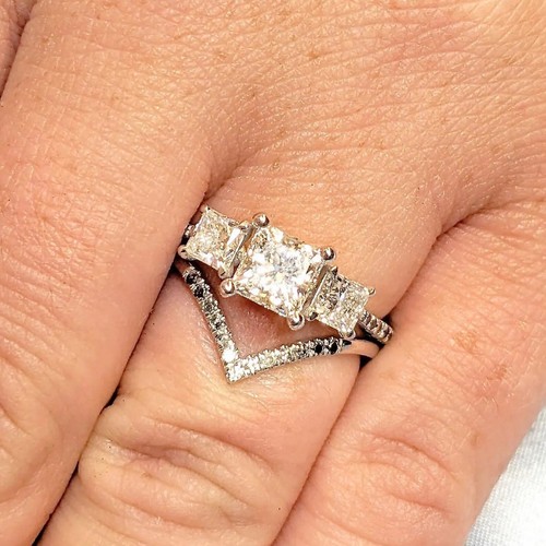3,10 kt Prinzessschliff Moissanit Braut Set Ehering in 14 kt Weißgold plattiert - Bild 3 von 12