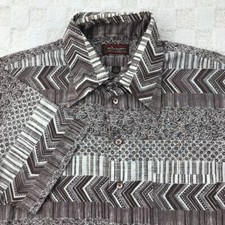 True Vintage 70s Arrow Shirt Mens Large Brown White Button Up Geometric Stripe