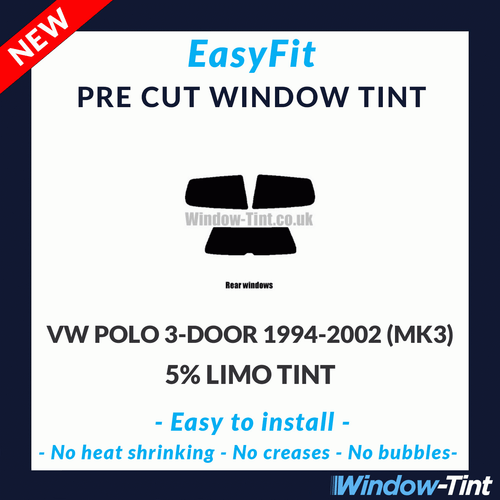 Fácil de Colocar Estática Pre Cortado para Ventana Tinte VW Polo 3-door 94-02 (