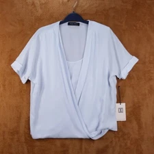 IVANKA TRUMP Top Womens Small Light Blue Pullover Layered Surplice Wrap Blouse