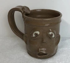 Patton Face Mug Art Pottery Coffee Ugly Mug Stoneware Wonky Signed USA Vintage