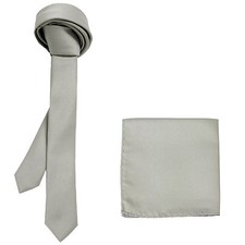 New Polyester Men's 1.5" skinny Neck Tie  hankie set solid formal silver gray