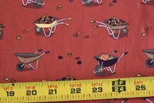 34" Long, Fall Harvest Wheelbarrows on Rust Quilt Cotton, Dear Stella, N4043
