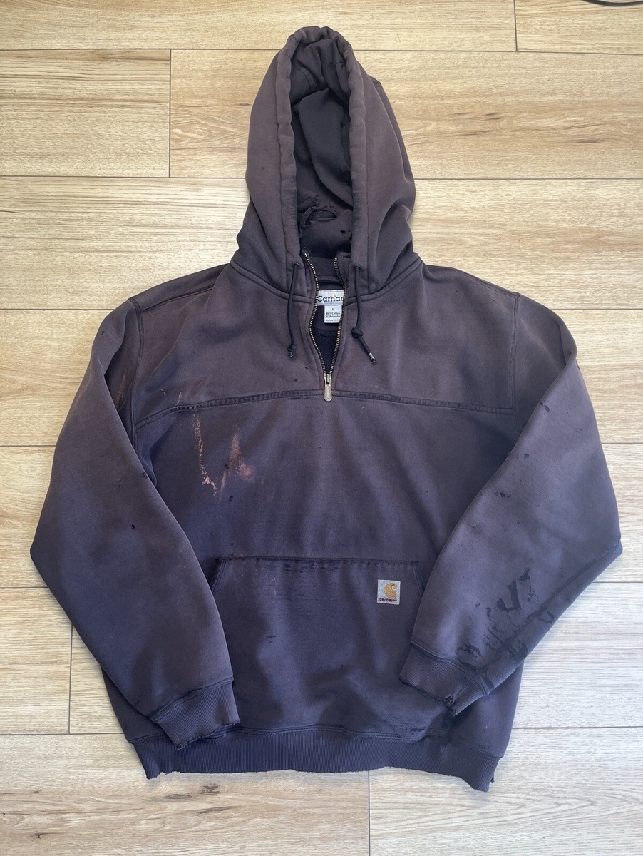 Vintage CARHARTT Hoodie L Gray Purple DISTRESSED Sweatshirt GREAT 
