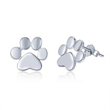 925 Sterling Silver Plain cute Animal Dog Cat Footprints Paw Stud Earrings.