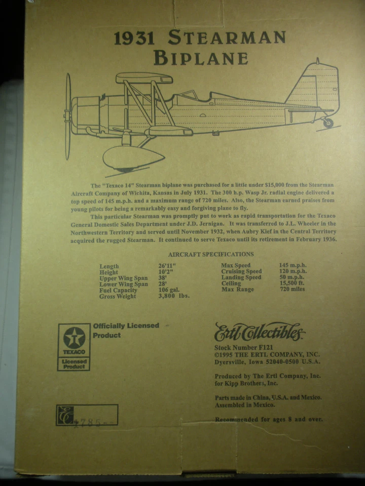 Wings of Texaco-1931 Stearman Biplane 3rd in series Diecast Bank- Great Detail - Image 4 of 4