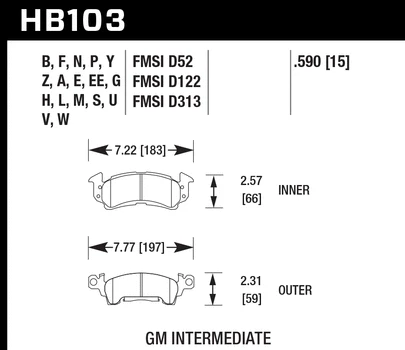 Pastilhas de freio dianteiras compostas Hawk HB103F.590 Street HPS para 69-72 Pontiac LeMans - Imagem 4 de 4