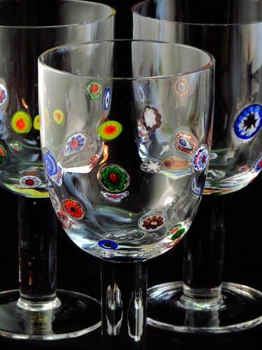 Leonardo Millefiori 4x Hand Blown Art Glasses Multicolor Wine Water Goblet 400ml - Picture 7 of 10