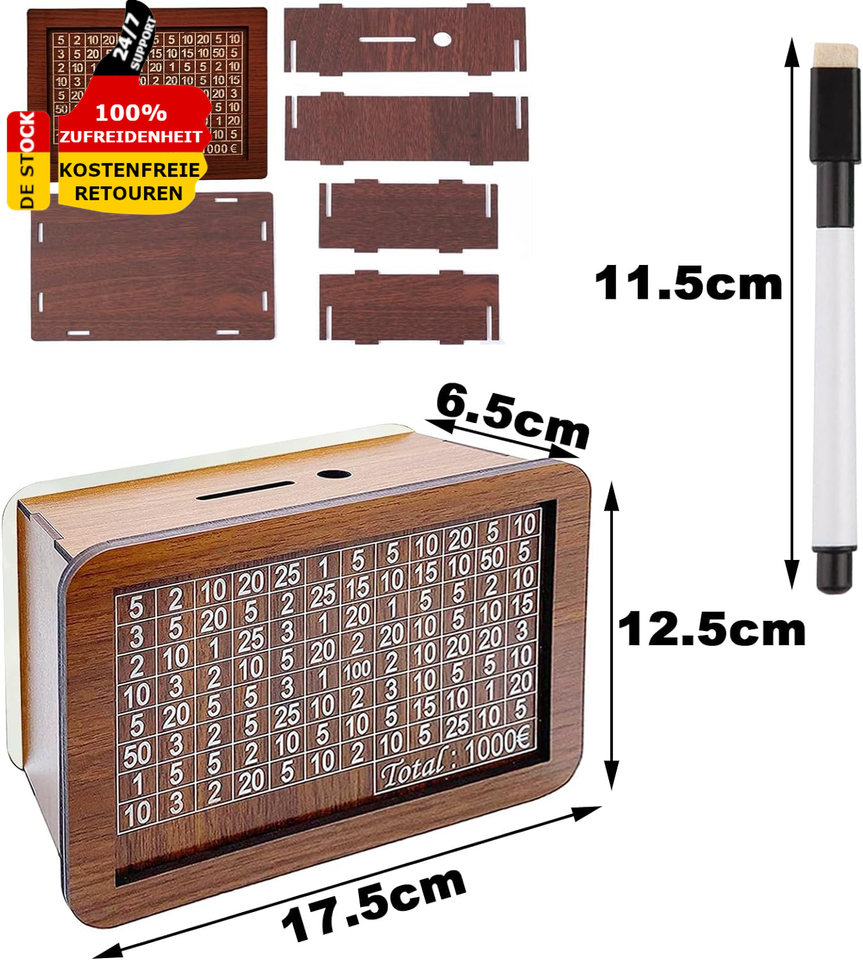 Spardose Holz Mit Zielaufklebern - Sparbox Für Erwachsene & Kinder