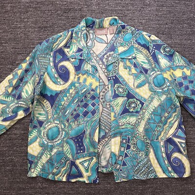Chicos Jacket Women XL 3 Open Blazer Shear Geometric Boho Artsy Statement Funky