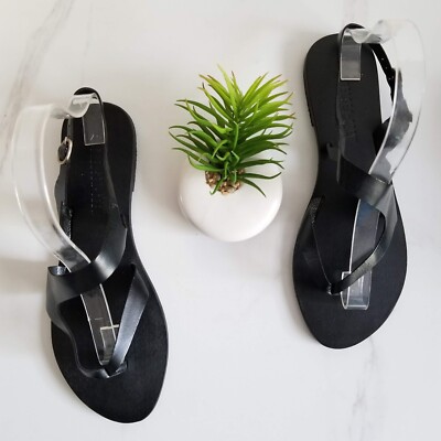 Chelsea Crew Flat Sandals Black Thong Slingback Strap Womens Shoes Size 40  NEW