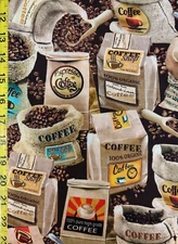 Coffee Bags of Beans Michael Miller Fabric java burlap sacks