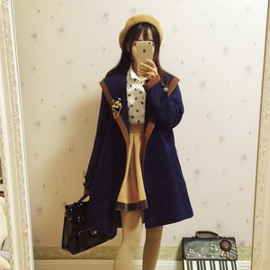 Sød Navy Preppy Woolen Coat Girl Thicken Style Lolita Women's Mori Jacket 1qaXT