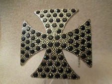 NEW RHINESTONE EMBELLISHED IRON CROSS BELT BUCKLE 3 X 3 VIC-THOR1