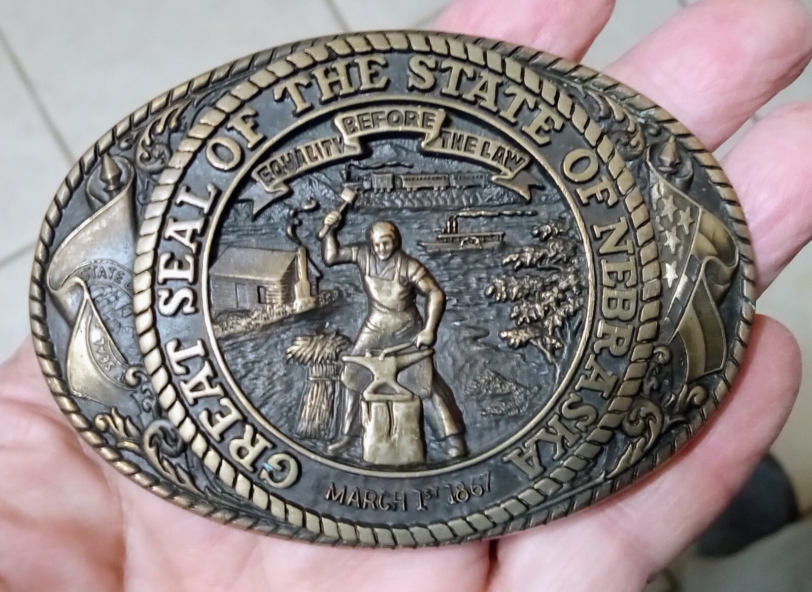 VINTAGE TONY LAMA STATE OF NEBRASKA SOLID BRASS BUCKLE eBay