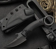 D2 Karambit Hunting Tactical Fixed Blade Knife G10  Black New