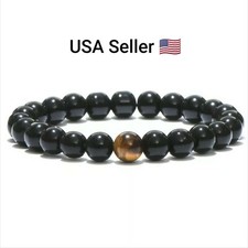 8mm Natural Matte Obsidian Tiger Eye Beads Bracelet Men Health Protect Balance