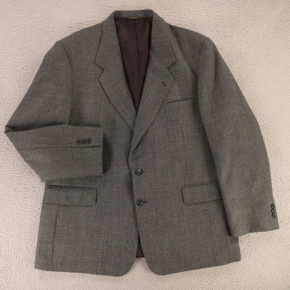 VTG Tweed Jacket XL XLT Gray Hopsack Polyester Wool Blazer