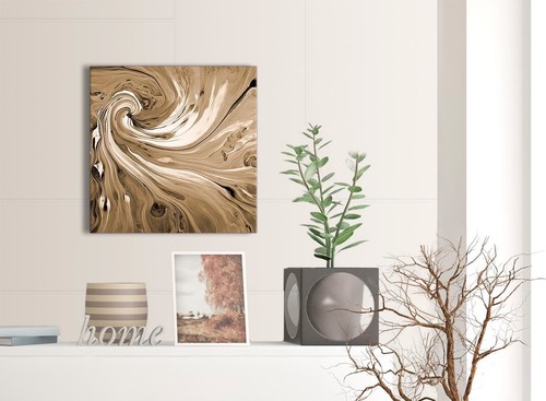 Brown Cream Swirls Modern Abstract Canvas Wall Art - 49cm Square - 1s349s - Picture 2 of 4