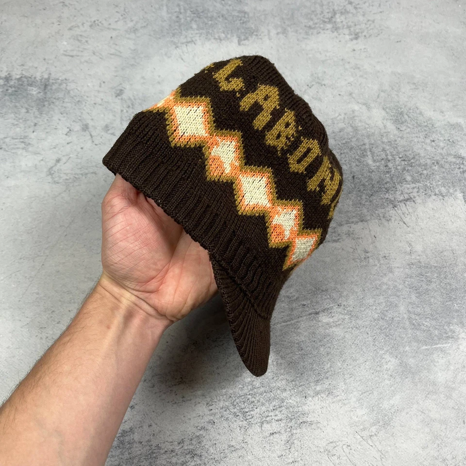 Винтажная мужская вязаная шапочка-бини Billabong с бриллиантовым узором - Изображение 3 из 4