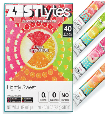 40 Sticks Sugar Free & 0 Calorie Electrolyte Hydration Packets, Low Sodium Light