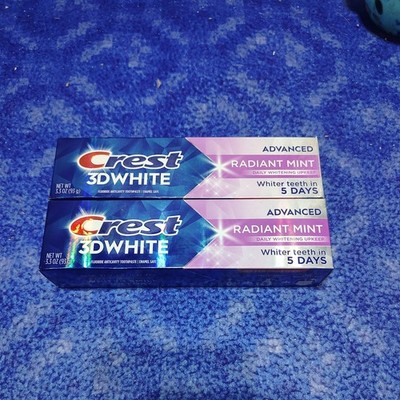 Lot of 2, Crest 3D White Advanced Radiant Mint Toothpaste, 3.3 oz each, Exp 2028