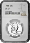 1958 50C Proof Silver Franklin Half Dollar NGC Graded PF 67 in New Holder