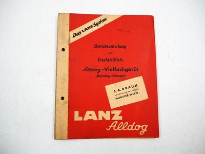 Original Lanz Alldog Wasp Multiple Device Operating Instructions Spare Parts List 1954