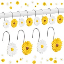 12 Pcs Spring Daisy Flower Shower Curtain Hooks Sunflower Shower Curtain Ring...