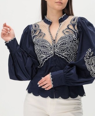 TWINSET Women s Blouse Shirt Puff Sleeves US 4-6 IT 40 New Italian Luxury Eyelet