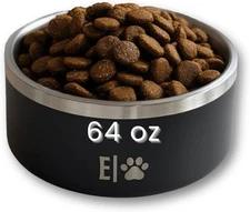 Dog Food Bowl 64 oz Stainless Steel Non Slip Insulated & Heavy-Duty XL Anti Skid