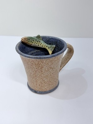 Deneen Pottery Fish Trout Mug 3D Applied Coffee Cup Made in Minnesota
